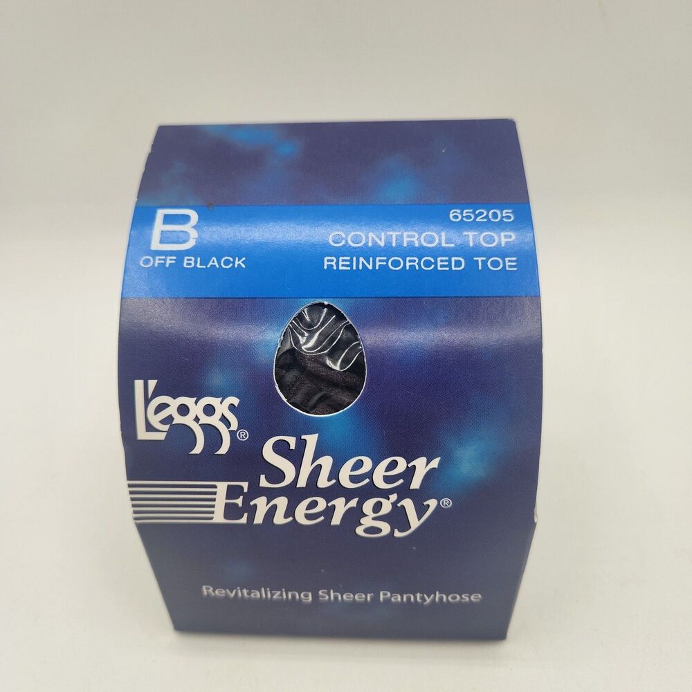 Leggs Sheer Energy Pantyhose Size B Off Black Control Top  Reinforced Toe 65205